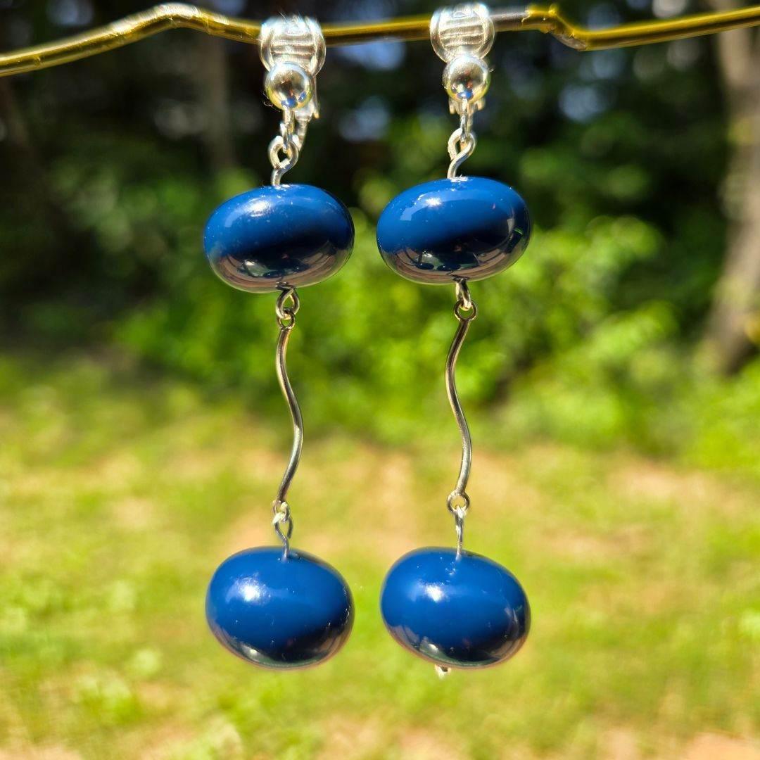 Navy Dream Drop Earrings | Blue Agate & Silver Earrings | Elegant Jewelry - Jiana Deon