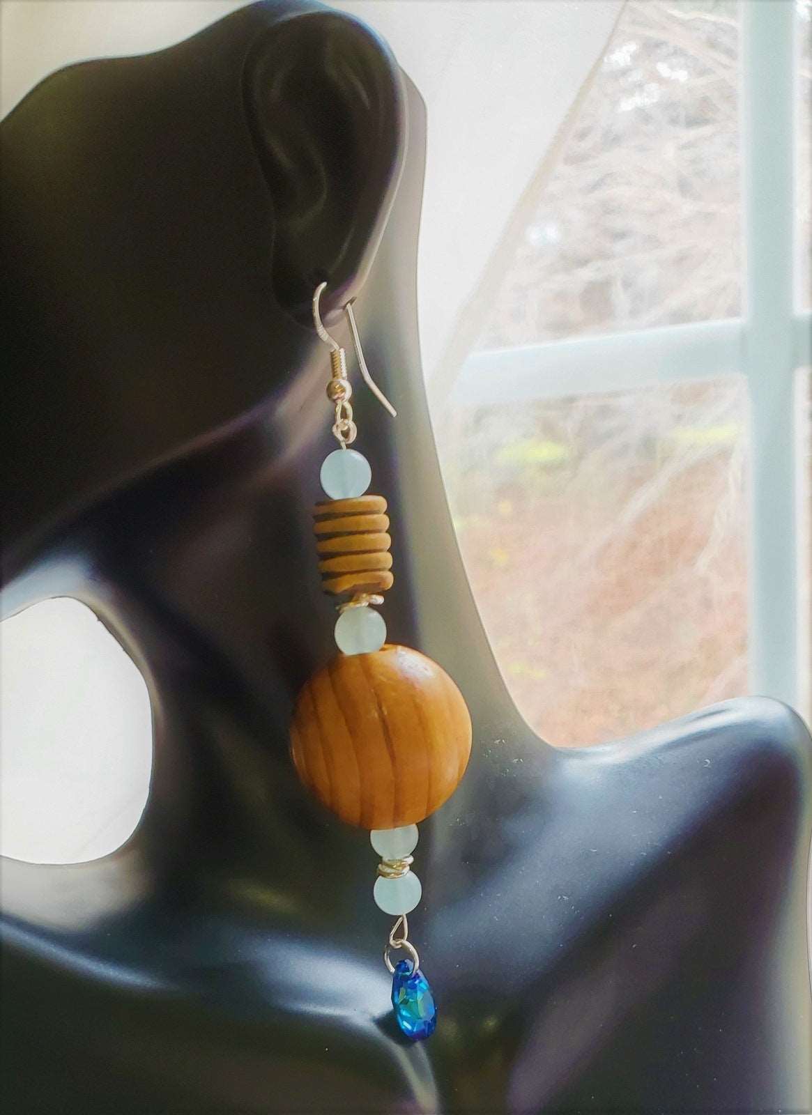 wooden earrings side view bust , Nina Wooden Bead Earrings
