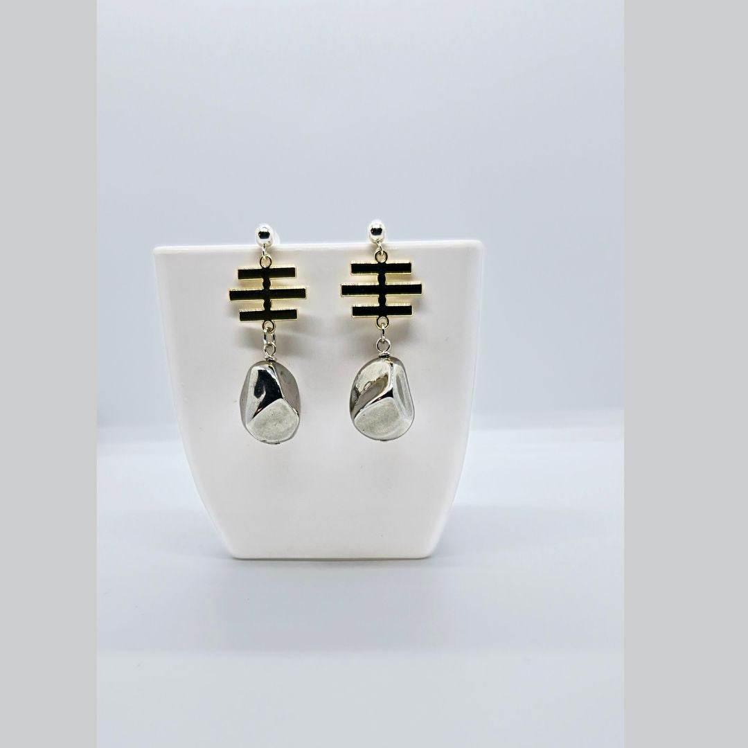 Jiana Deon Nugget Dangles | Modern Silver & Gold Earrings - Jiana Deon