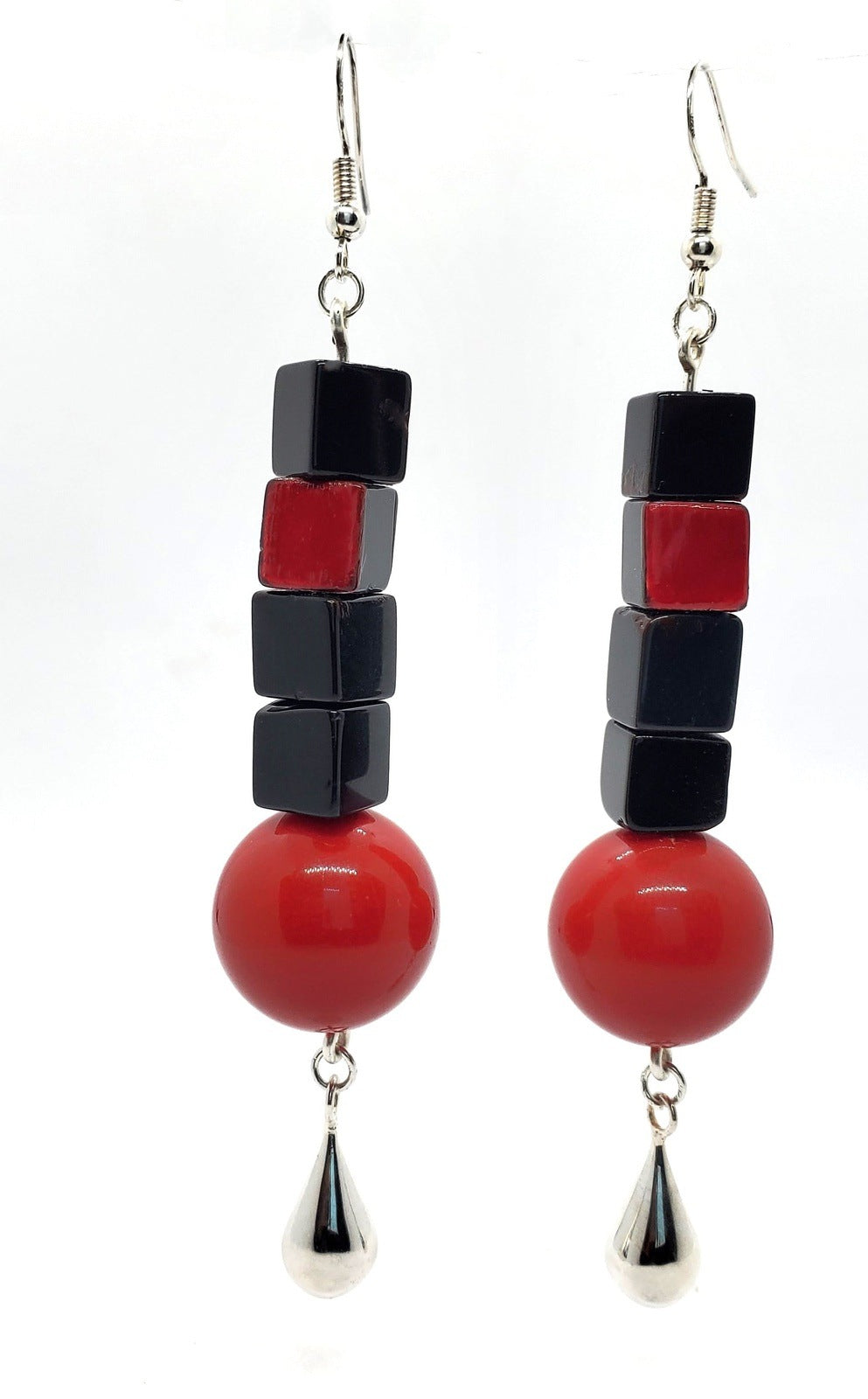 Cube Red Dangle Earrings