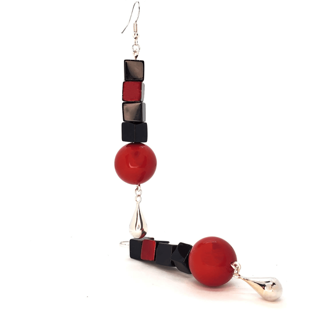 Red Cube Dangle Earrings