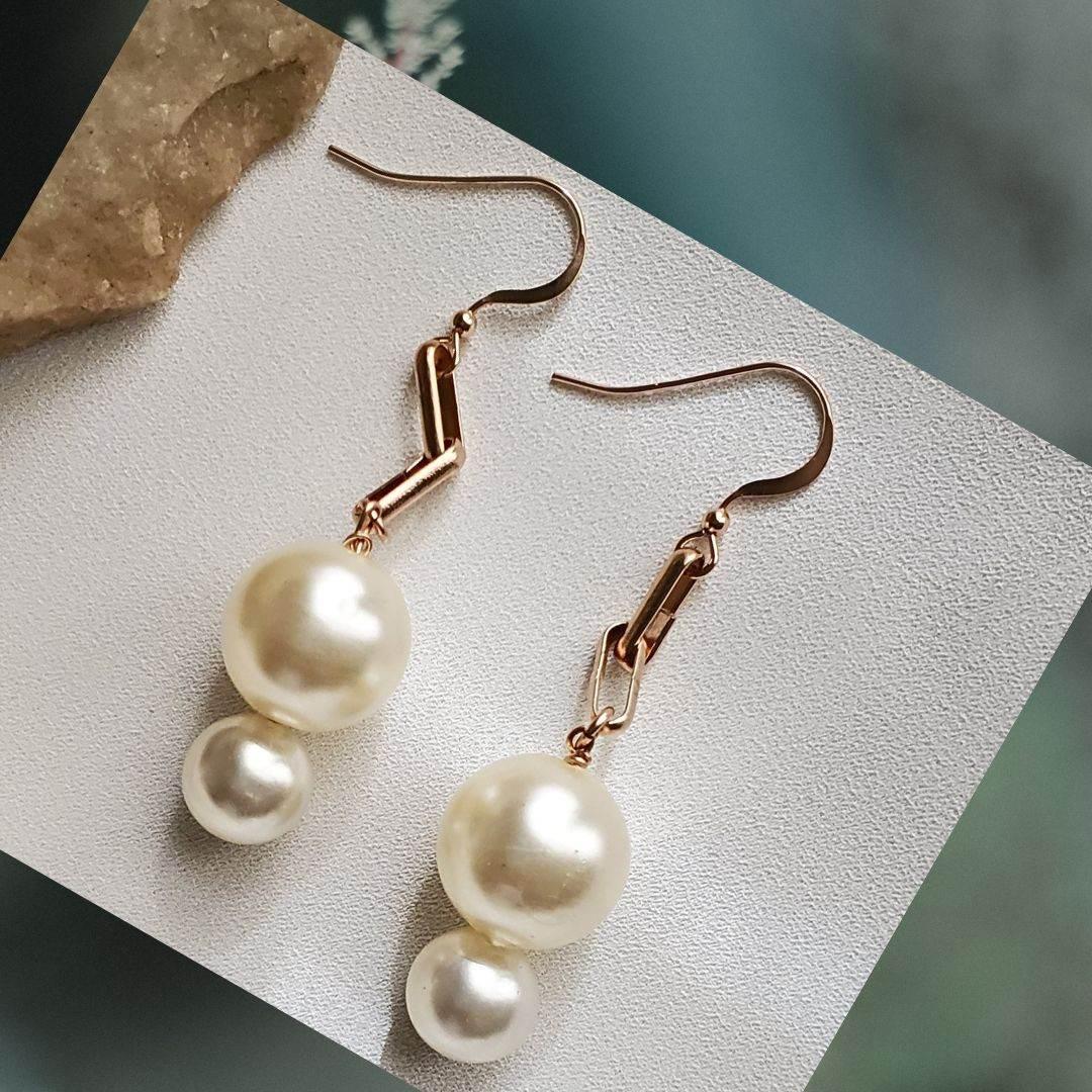 Rose Gold Link Pearl Drop Earrings | Modern Pearl Earrings | Elegant Jewelry - Jiana Deon