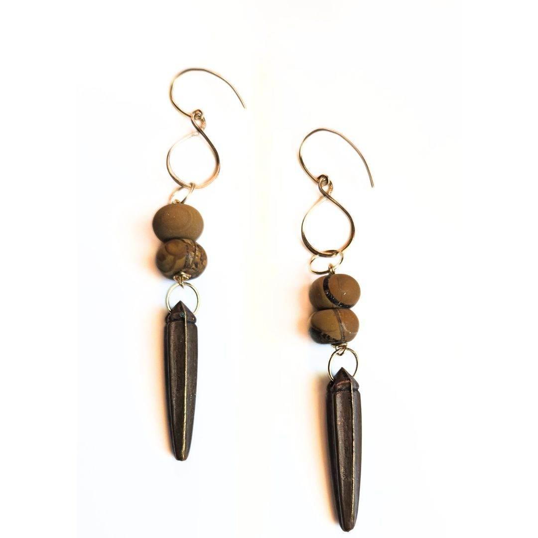 Rustic Elegance Dangles | Boho Earrings | Wood & Stone - Jiana Deon