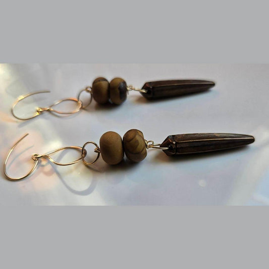 Rustic Elegance Dangles | Boho Earrings | Wood & Stone - Jiana Deon
