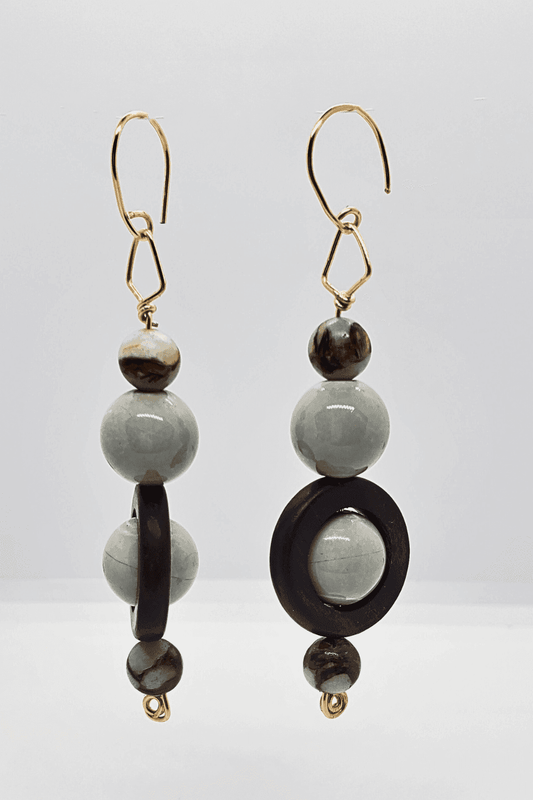Sea Ring Dangles | Boho Earrings | Wooden Ring & Gemstone Earrings - Jiana Deon