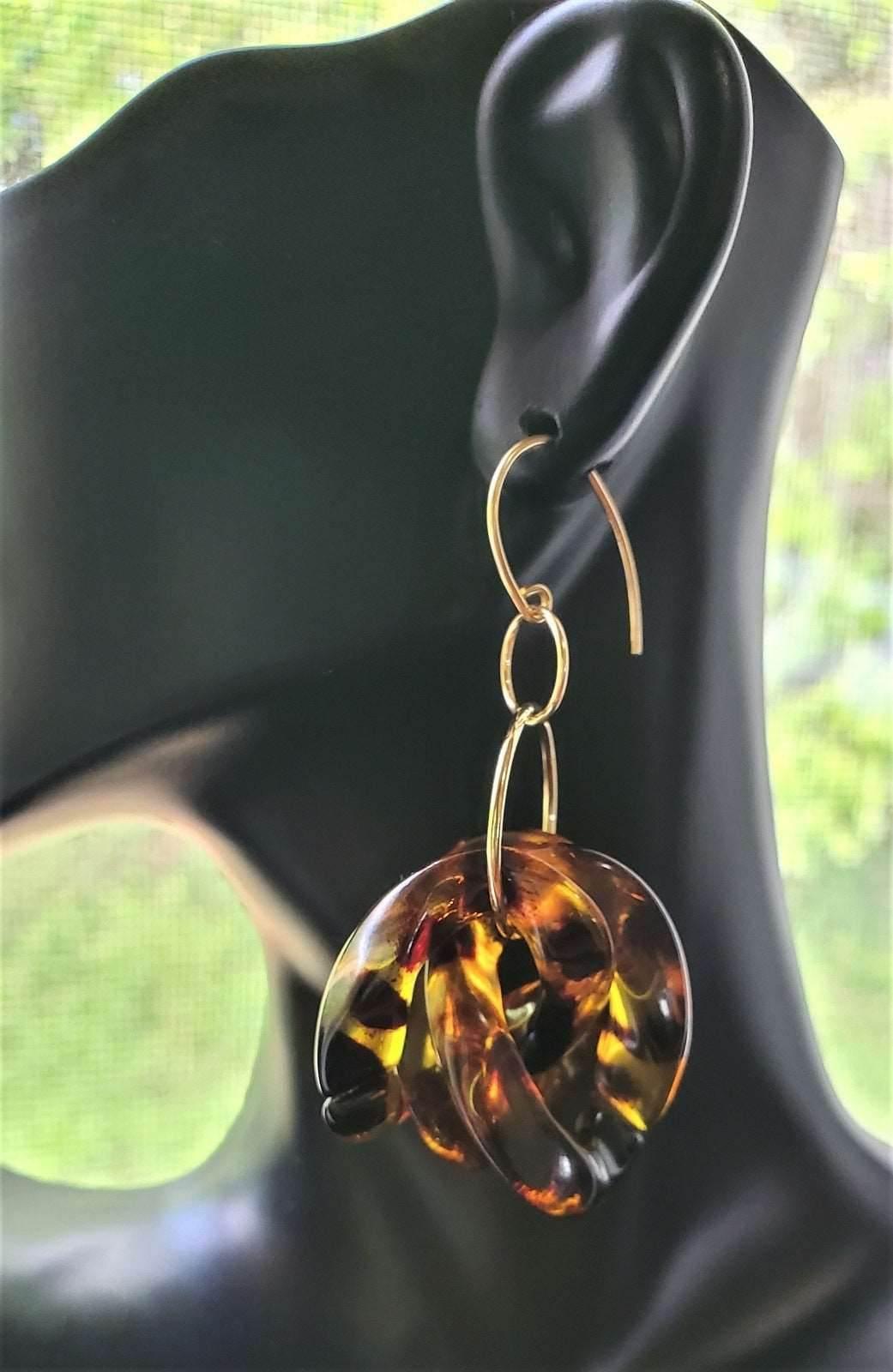 TT Shell Dangles | Tortoise Shell Earrings | Gold Accents | Classic Style - Jiana Deon
