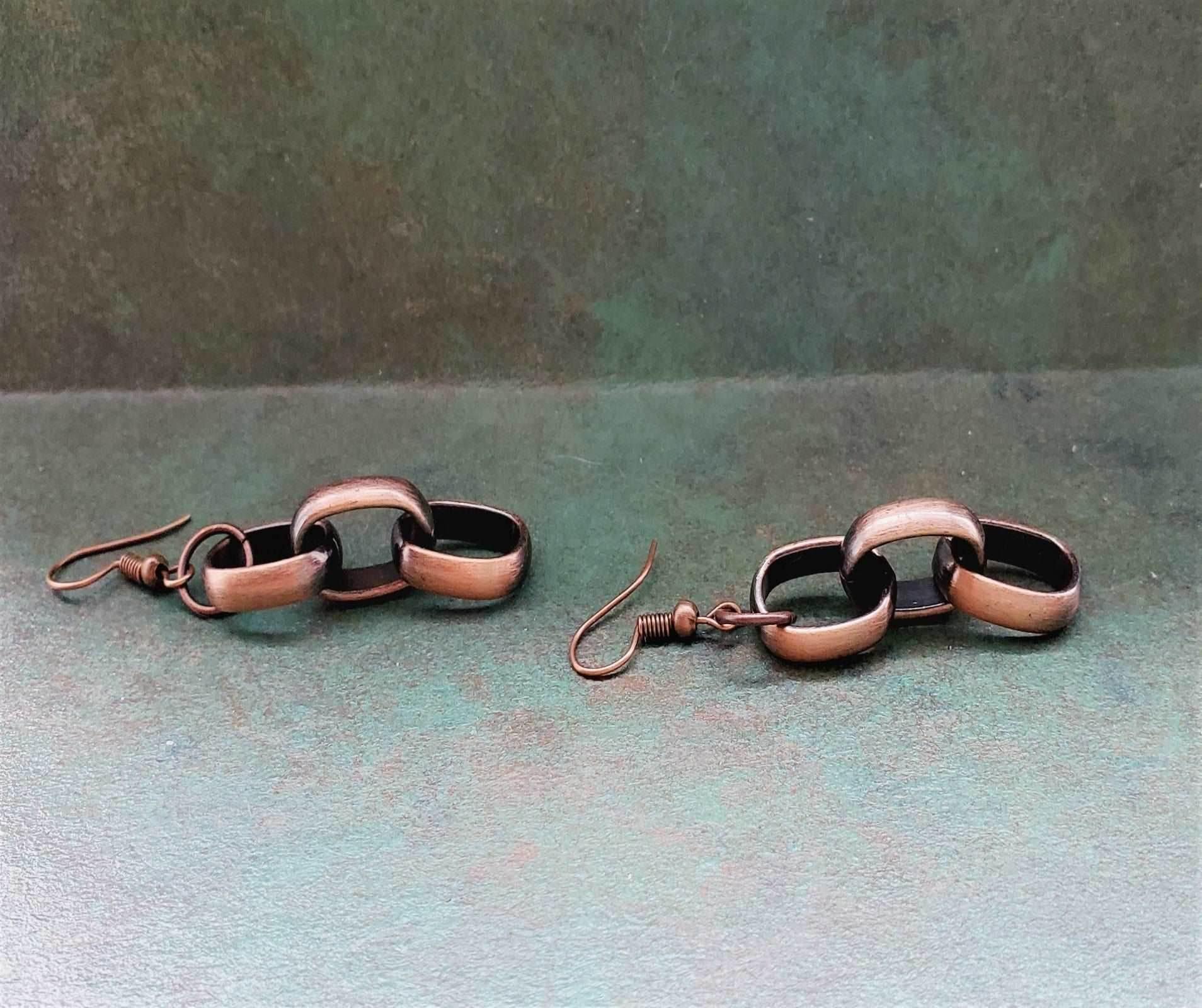 Trio Link Earrings | Copper Chain Link Earrings | Bold & Beautiful Style - Jiana Deon