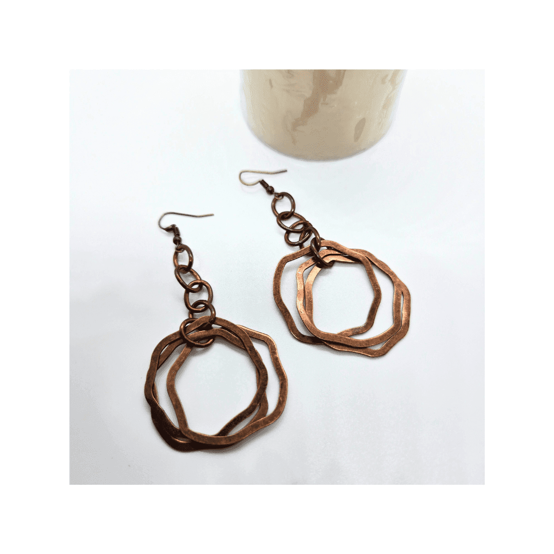 Vintage Copper Dangle Earrings | Boho Chic Jewelry | Statement Earrings - Jiana Deon