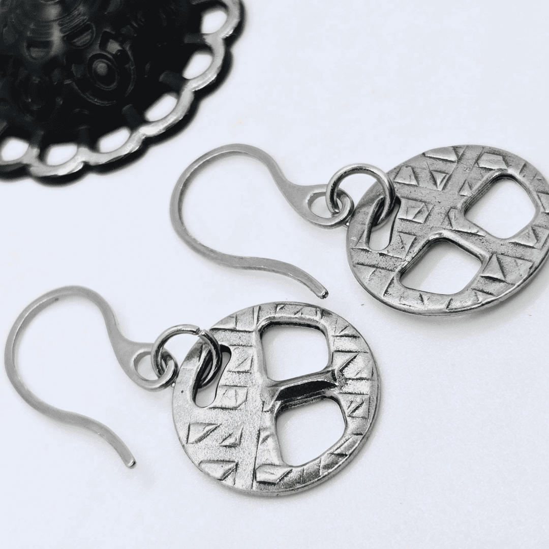 Cut-Out Coin Earrings | Unisex Antique Silver Earrings | Edgy Style - Jiana Deon