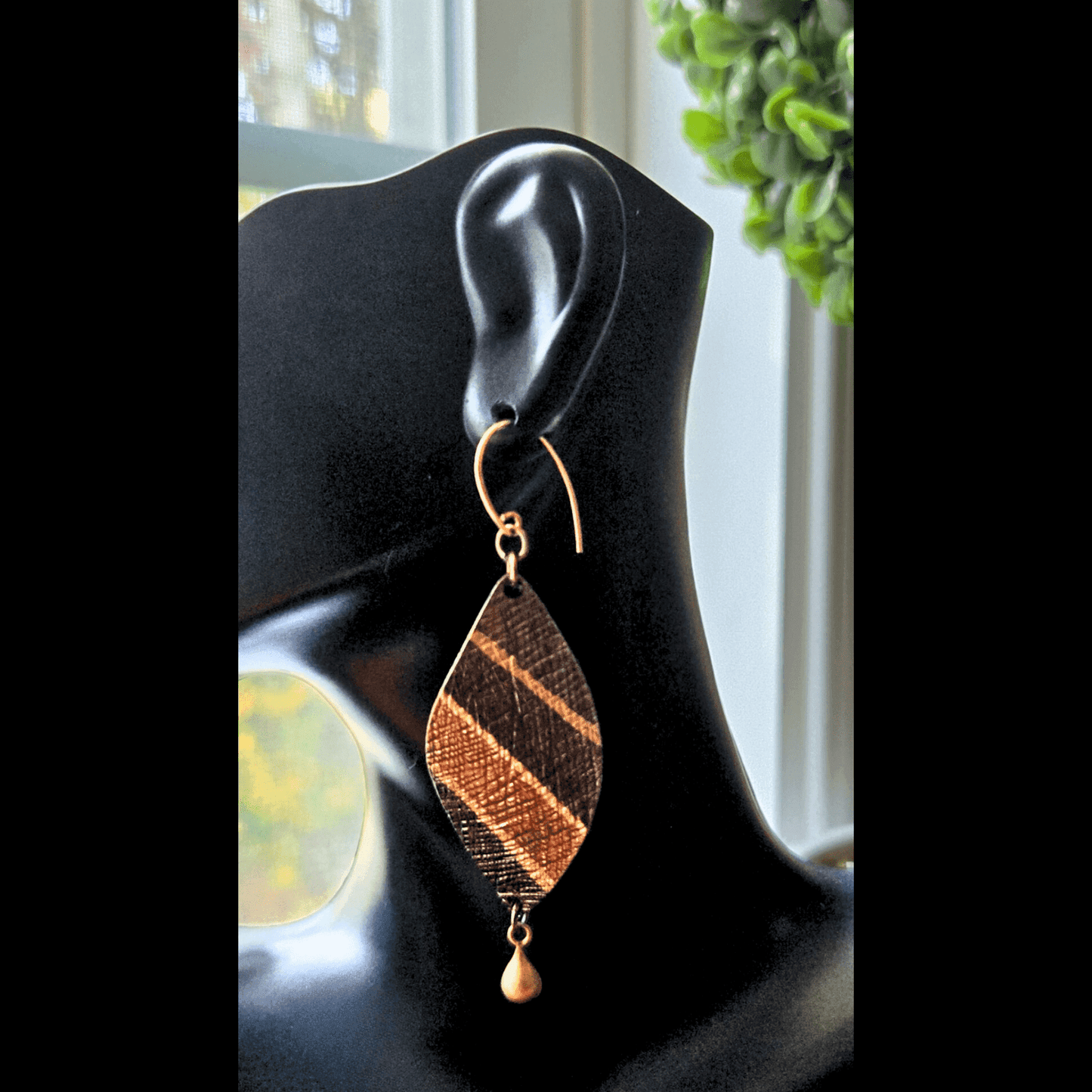 Bronze Chic Dangles | Textured Leaf Earrings | Gold Accents | Vintage Modern - Jiana Deon