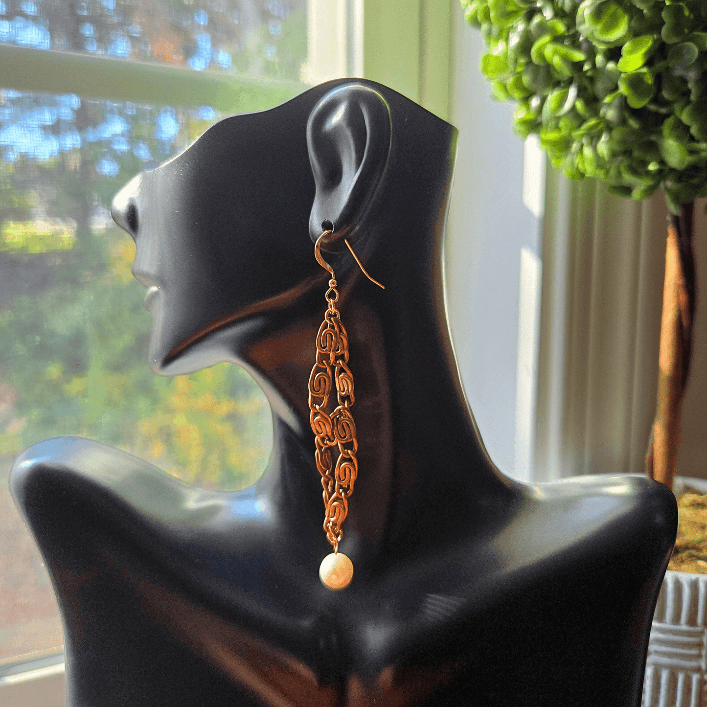 Vintage Rope Earrings | Pearl & Copper Dangle Earrings | Timeless Elegance - Jiana Deon