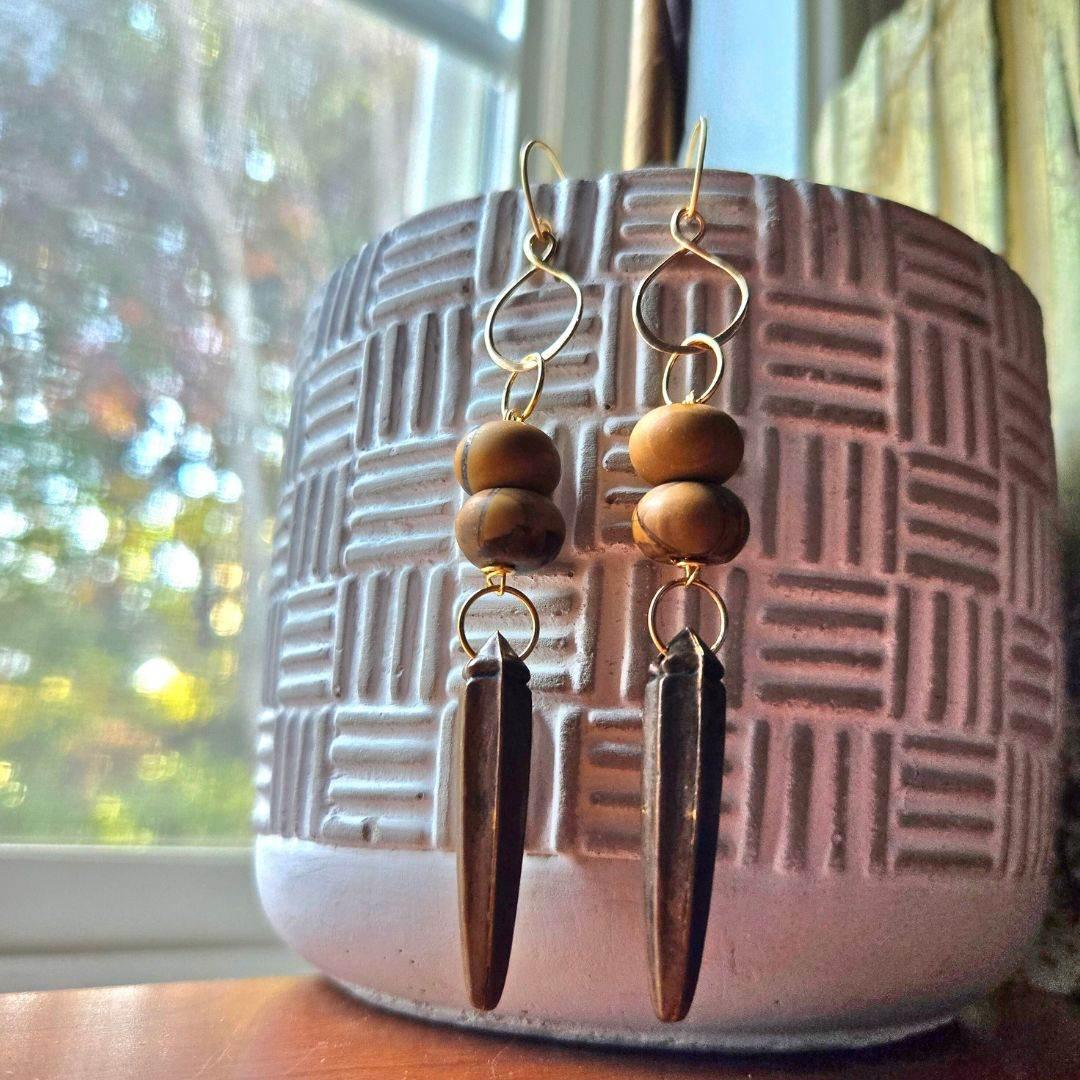 Rustic Elegance Dangles | Boho Earrings | Wood & Stone - Jiana Deon