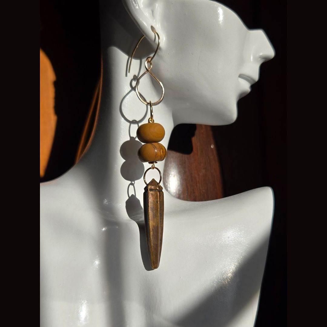 Rustic Elegance Dangles | Boho Earrings | Wood & Stone - Jiana Deon