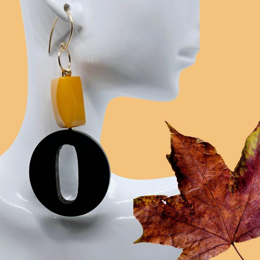 Midnight Sun Earrings | Earthy Statement Earrings | Wood & Gemstone - Jiana Deon