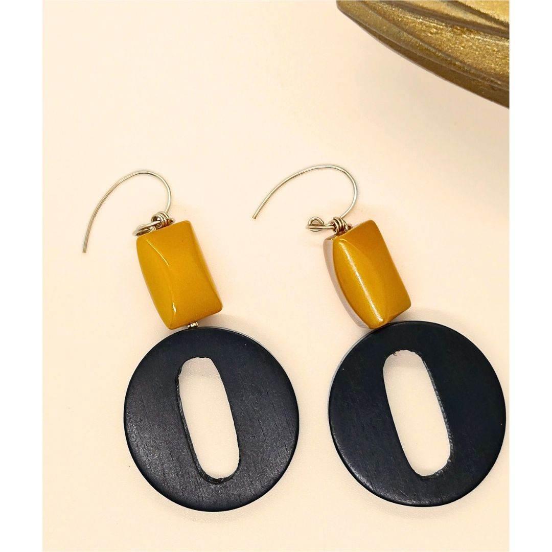 Midnight Sun Earrings | Earthy Statement Earrings | Wood & Gemstone - Jiana Deon