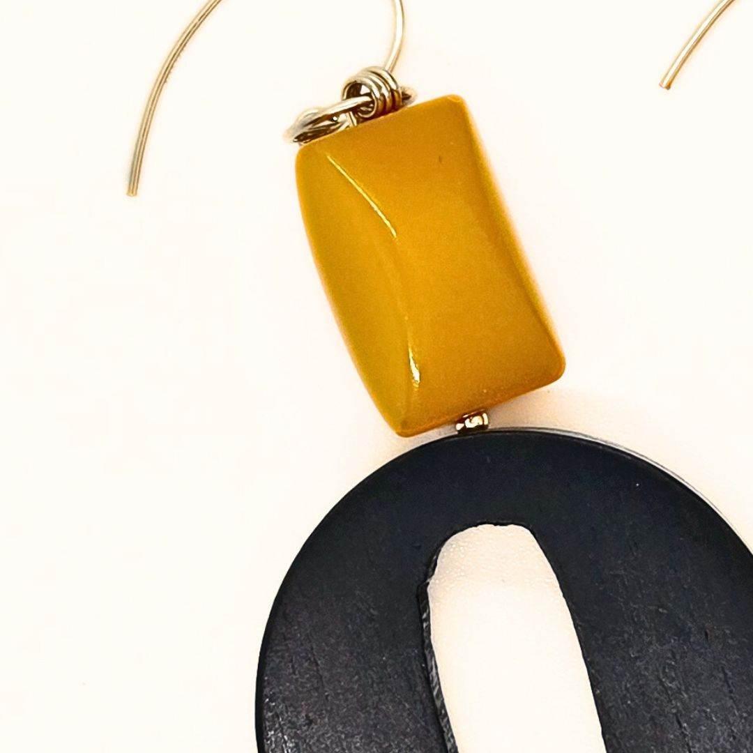 Midnight Sun Earrings | Earthy Statement Earrings | Wood & Gemstone - Jiana Deon