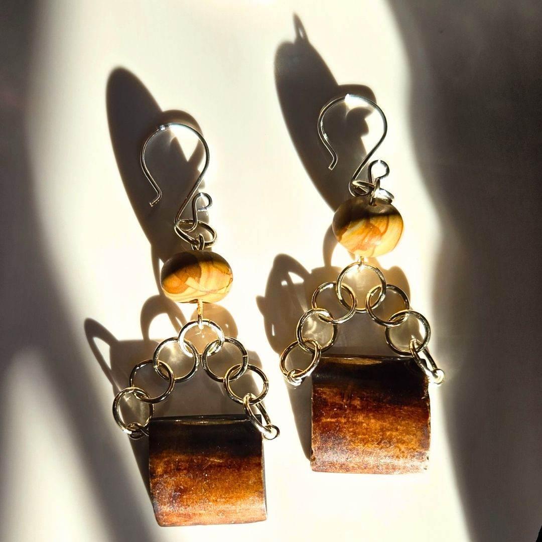 Wooden Soul Earrings | Boho Dangle Earrings | Sterling Silver - Jiana Deon