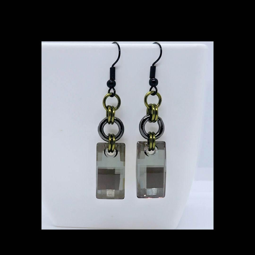 Eve Dangles | Crystal Statement Earrings | Black & Green - Jiana Deon