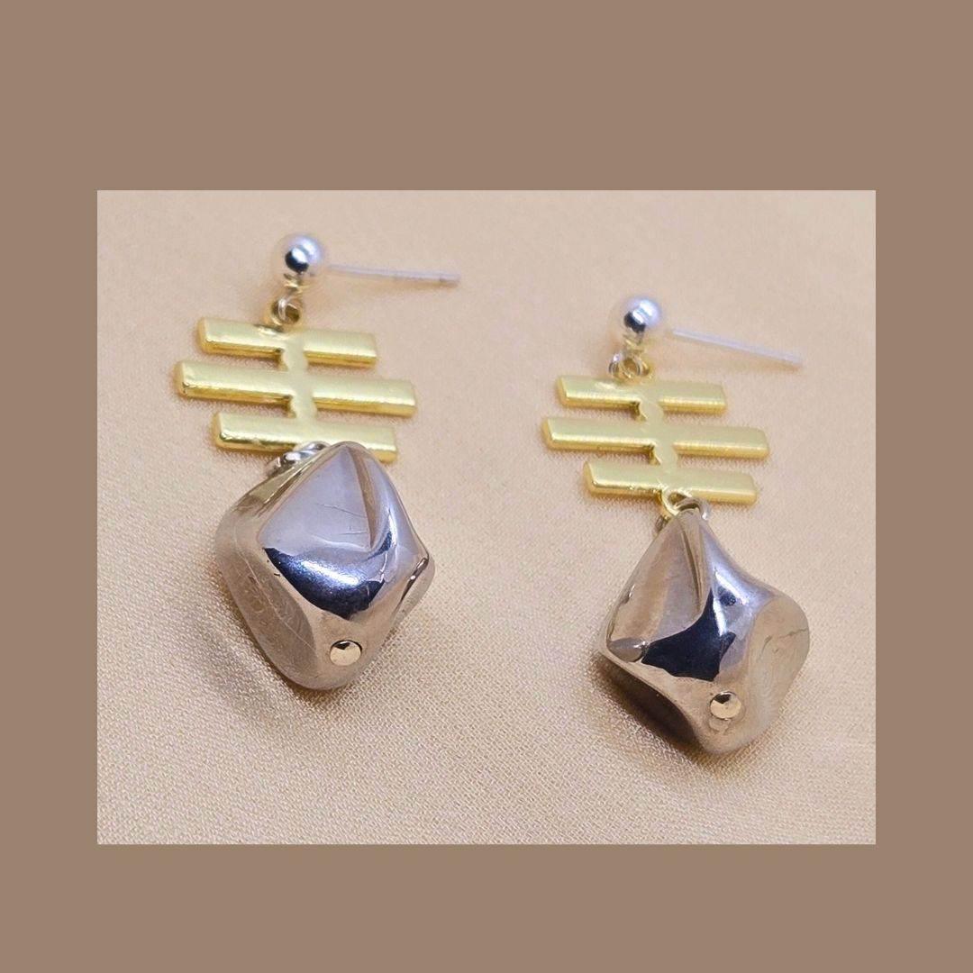 Jiana Deon Nugget Dangles | Modern Silver & Gold Earrings - Jiana Deon