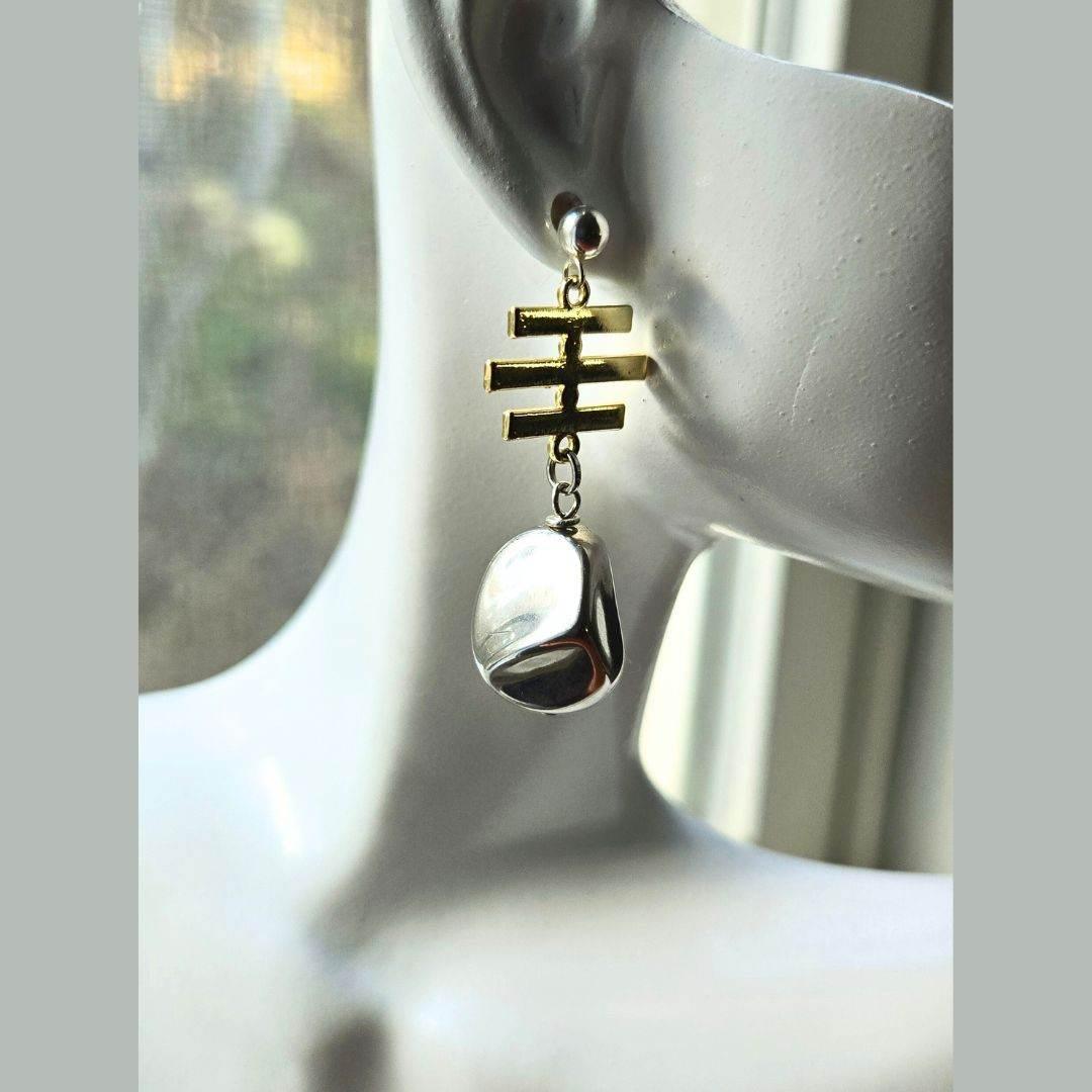 Jiana Deon Nugget Dangles | Modern Silver & Gold Earrings - Jiana Deon