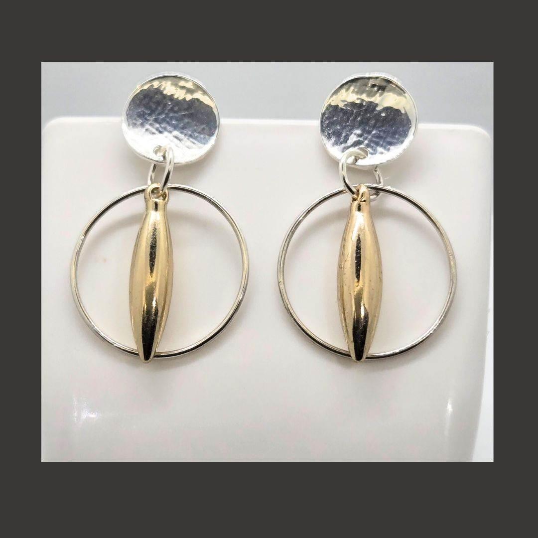 Deylan Earrings | Minimalist Hammered Silver & Gold Earrings | Modern Jewelry - Jiana Deon