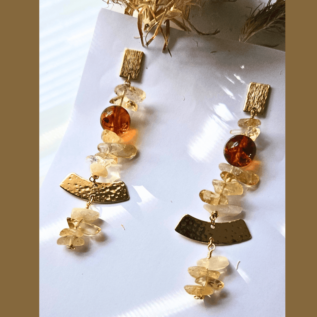 Sirena Earrings: Citrine & Gold Dangle Earrings - Jiana Deon