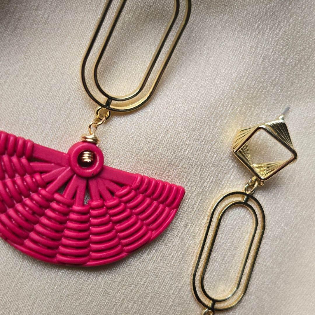 Fan Fuchsia Earrings | Lightweight | Colorful - Jiana Deon
