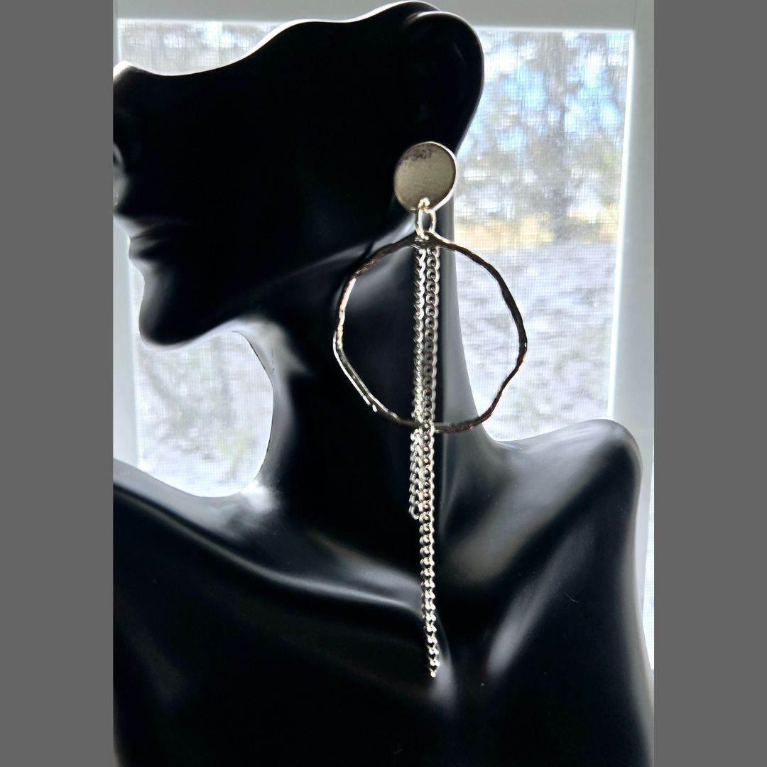 Boho Edge Hoops | Silver | Hammered - Jiana Deon