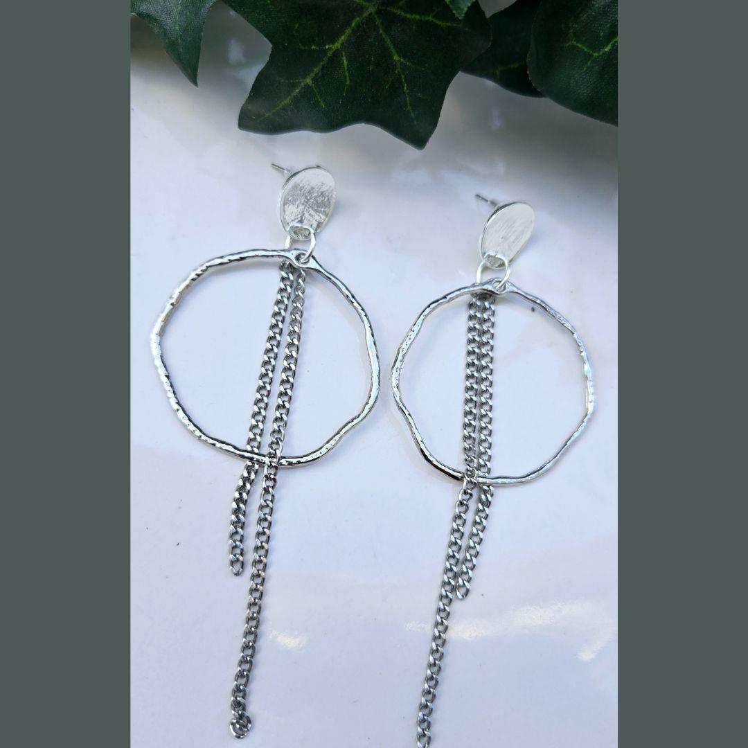 Boho Edge Hoops | Silver | Hammered - Jiana Deon