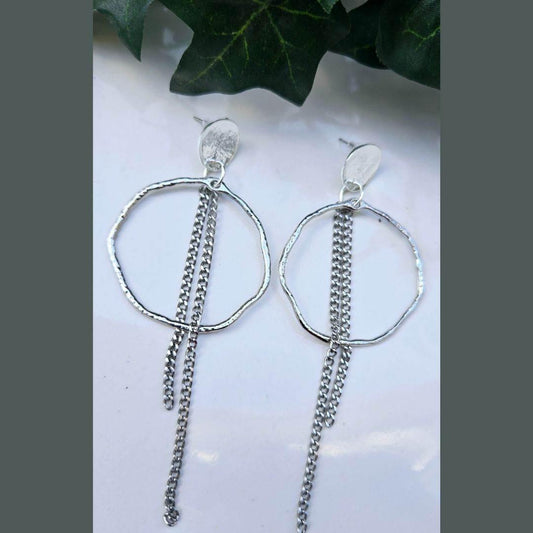 Boho Edge Hoops | Silver | Hammered - Jiana Deon