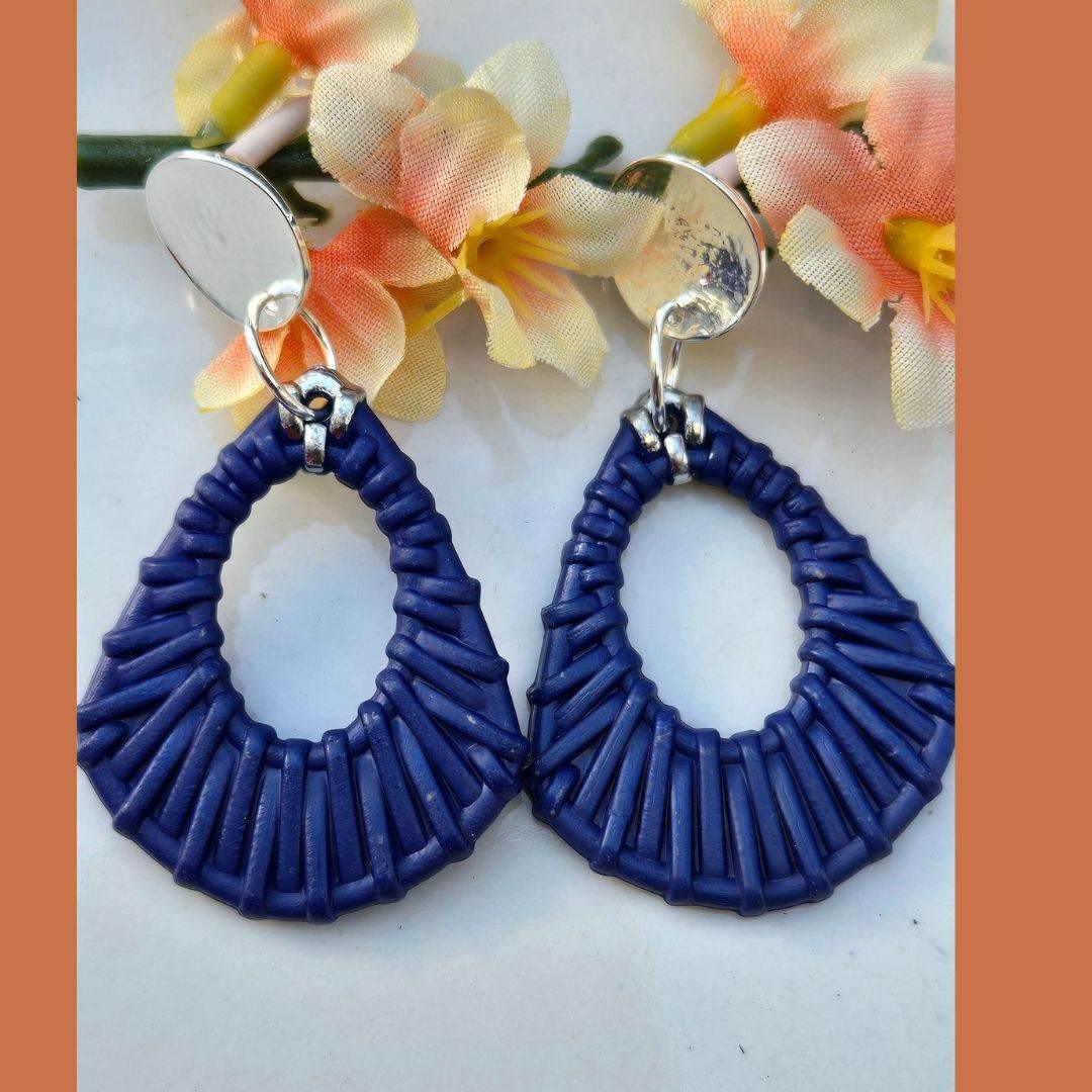 Cobalt Blue Woven Earrings | Boho Chic Jewelry | Lightweight | Gift - Jiana Deon