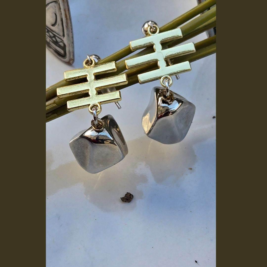 Jiana Deon Nugget Dangles | Modern Silver & Gold Earrings - Jiana Deon