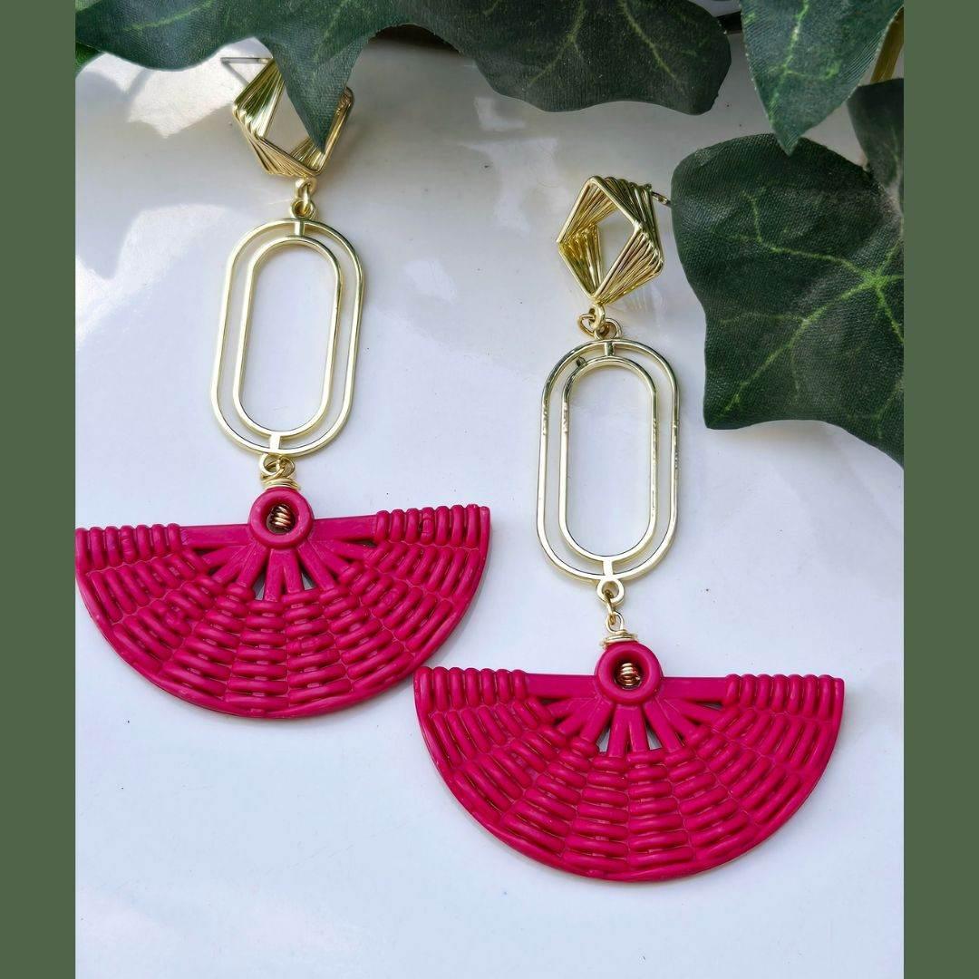 Fan Fuchsia Earrings | Lightweight | Colorful - Jiana Deon