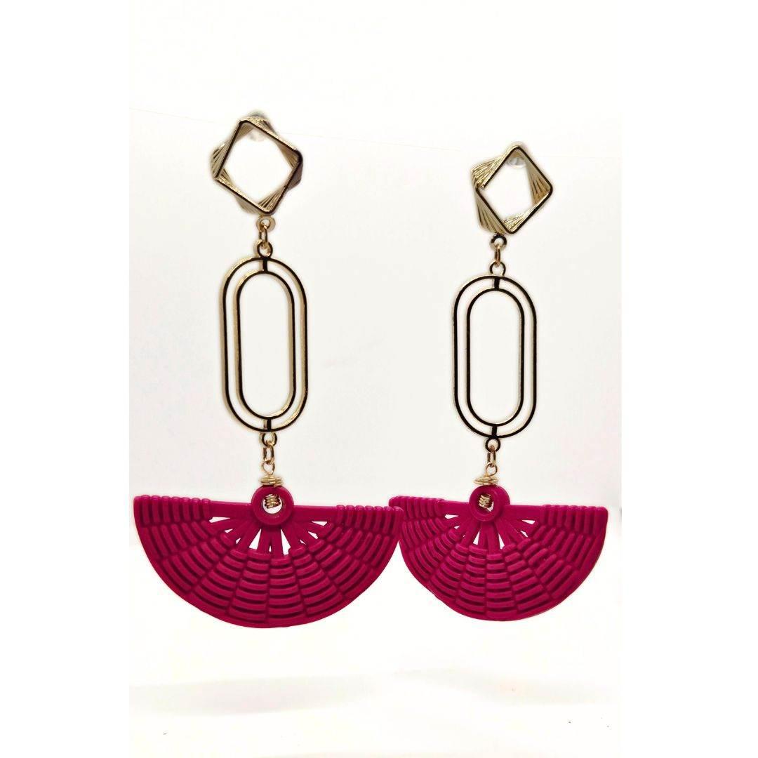 Fan Fuchsia Earrings | Lightweight | Colorful - Jiana Deon