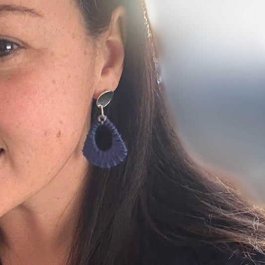 Cobalt Blue Woven Earrings | Boho Chic Jewelry | Lightweight | Gift - Jiana Deon