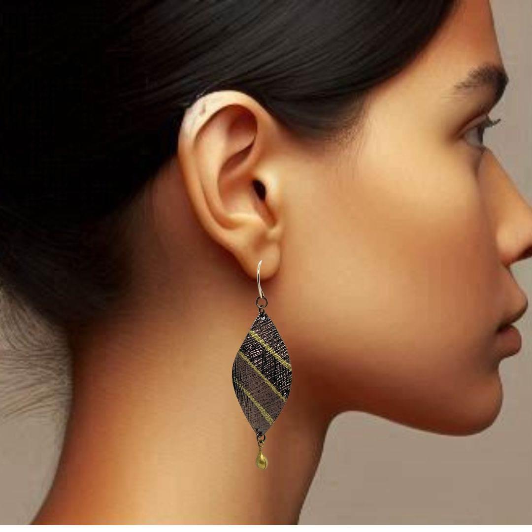 Bronze Chic Dangles | Textured Leaf Earrings | Gold Accents | Vintage Modern - Jiana Deon