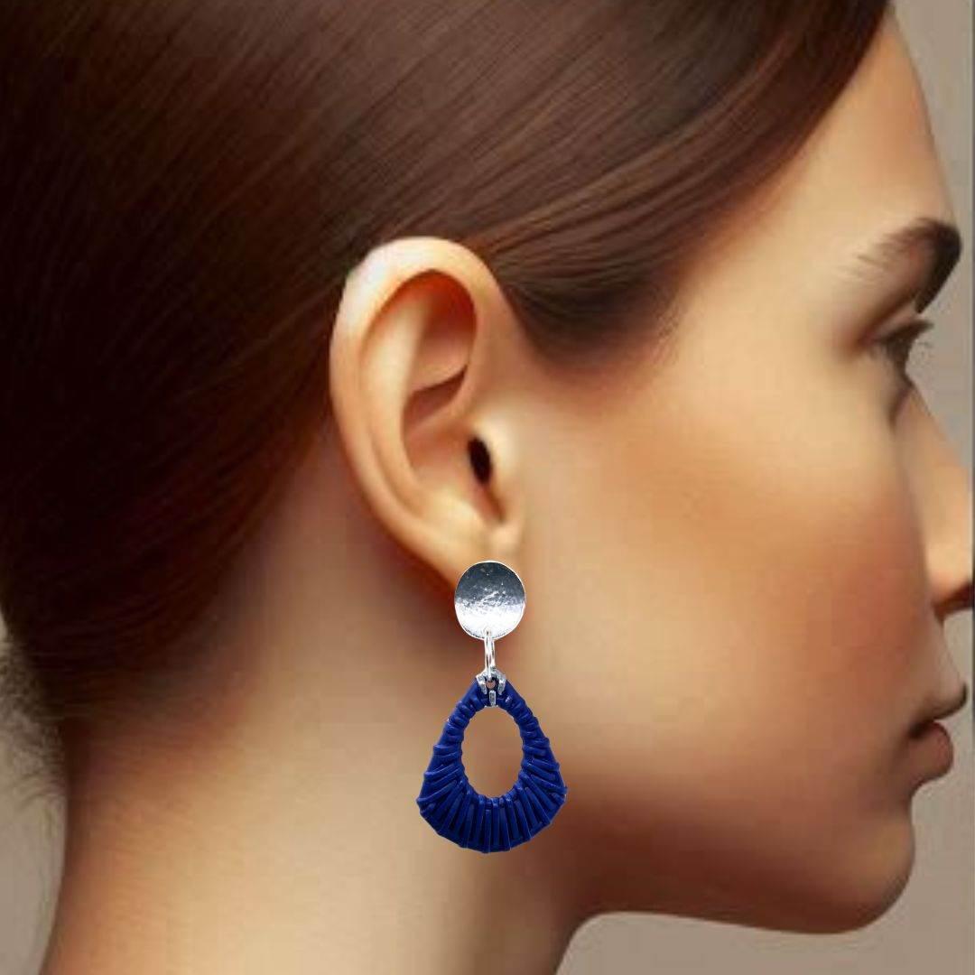 Cobalt Blue Woven Earrings | Boho Chic Jewelry | Lightweight | Gift - Jiana Deon