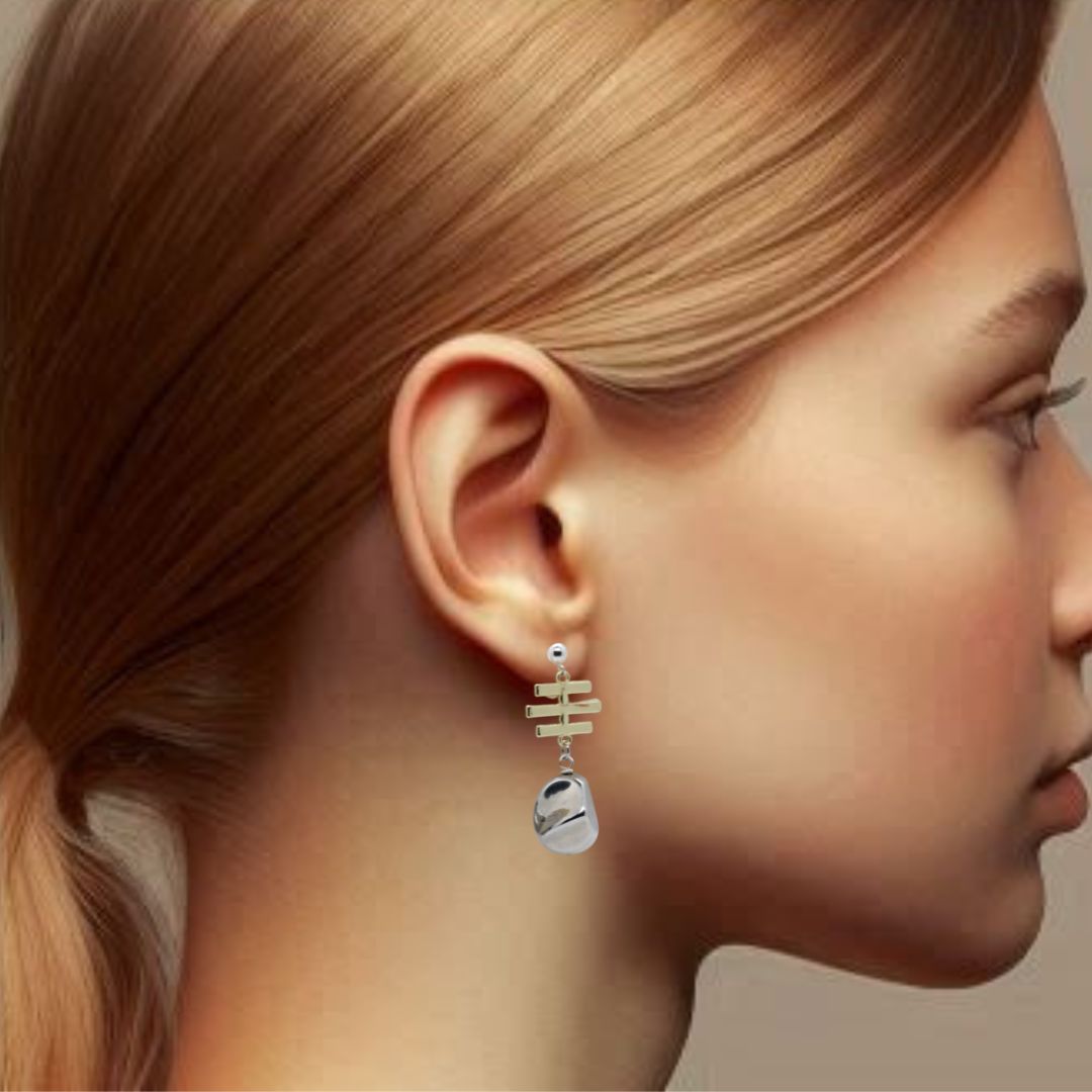 Jiana Deon Nugget Dangles | Modern Silver & Gold Earrings