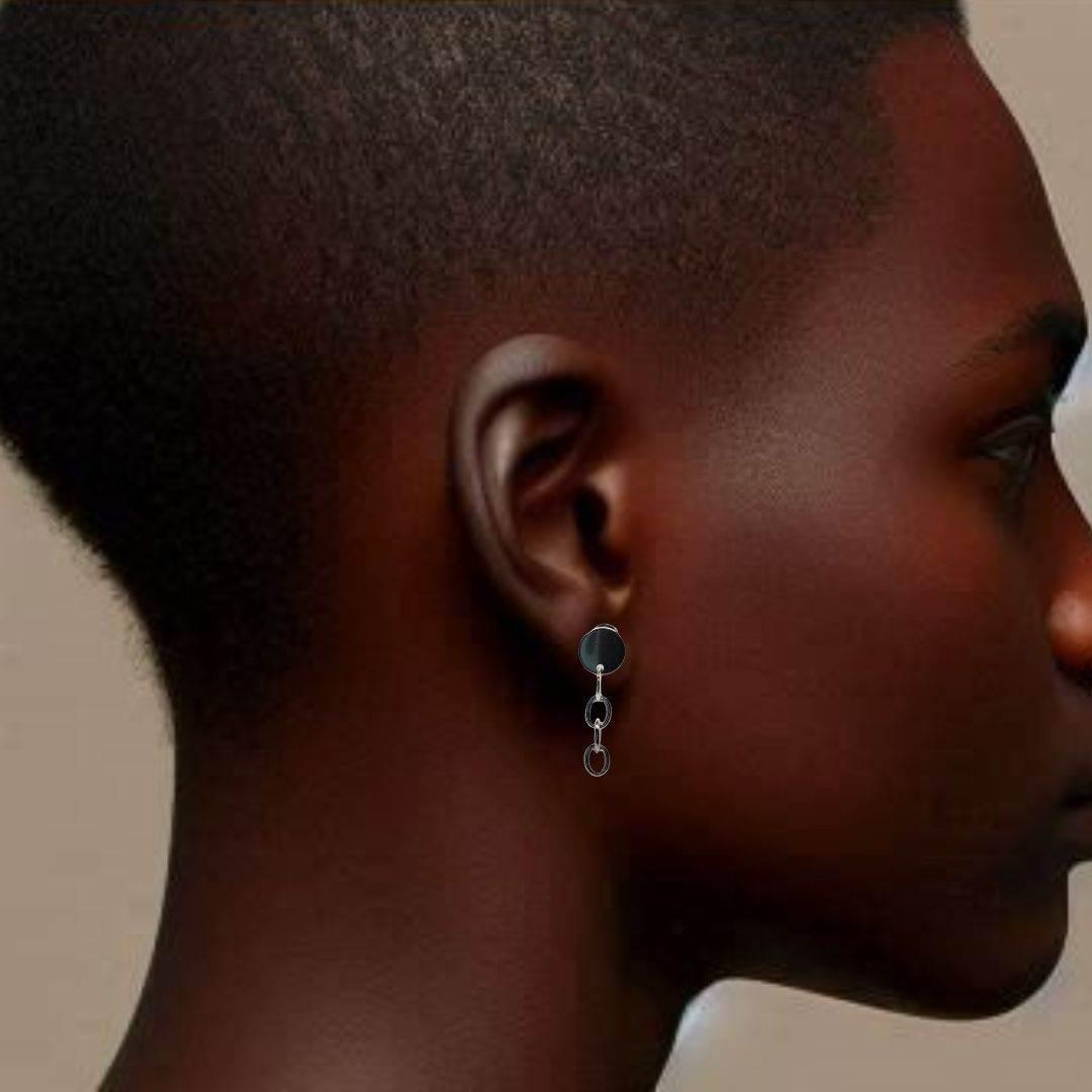 Men's Rolo Stud Earrings | Silver Link Earrings | Unisex - Jiana Deon