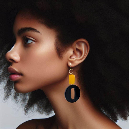 Midnight Sun Earrings | Earthy Statement Earrings | Wood & Gemstone - Jiana Deon