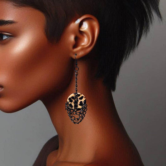 Edgy Leo Chain Dangles | Leopard Print Earrings | Statement Jewelry - Jiana Deon