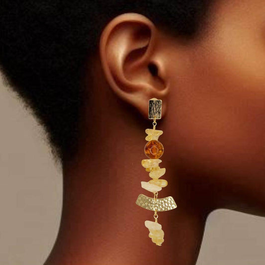 Sirena Earrings: Citrine & Gold Dangle Earrings - Jiana Deon