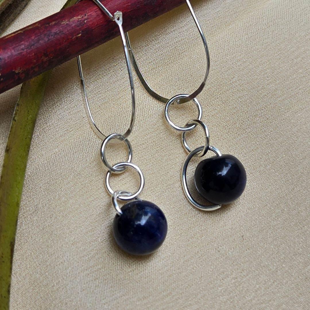 Blue Tiger's Eye Drop Earrings | Sterling Silver | Statement Jewelry - Jiana Deon
