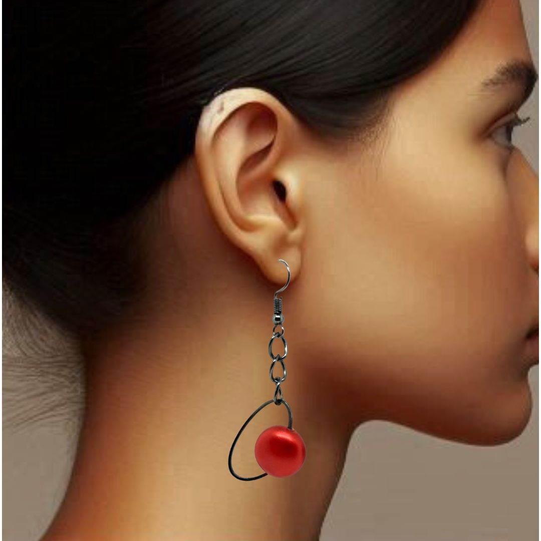 Ruby Chain Dangle Earrings | Red Swarovski Pearl Earrings | Edgy & Sophisticated - Jiana Deon