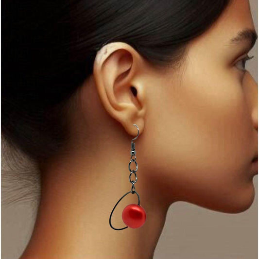 Ruby Chain Dangle Earrings | Red Swarovski Pearl Earrings | Edgy & Sophisticated - Jiana Deon