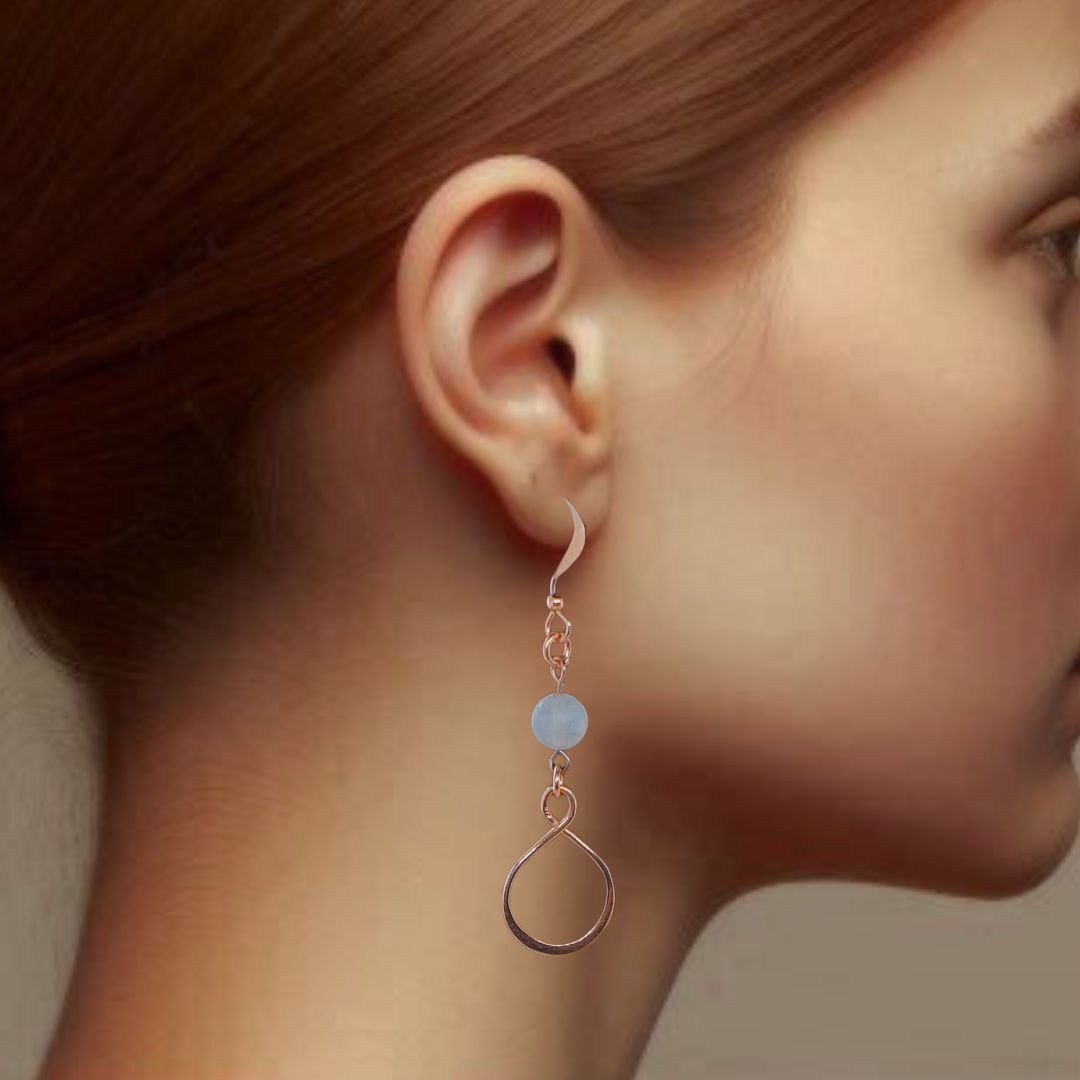 Eternity Dangle Earrings | Rose Gold & Aqua Gemstone Earrings | Timeless & Versatile