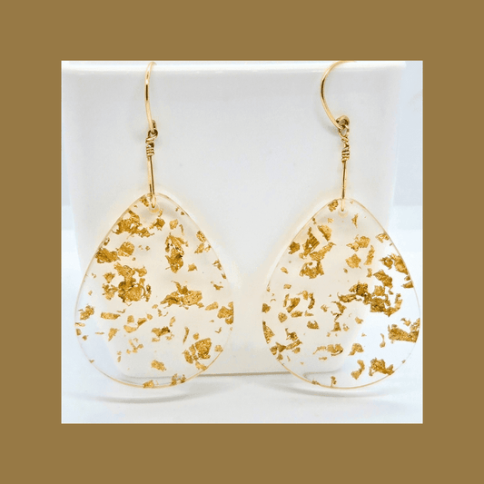 Teardrop Gold Leaf Dangles | Gold - Jiana Deon