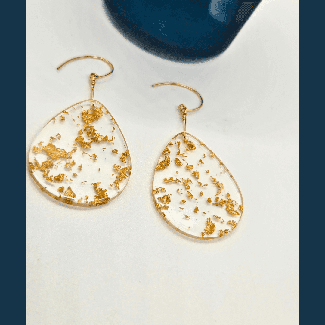 Teardrop Gold Leaf Dangles | Gold - Jiana Deon