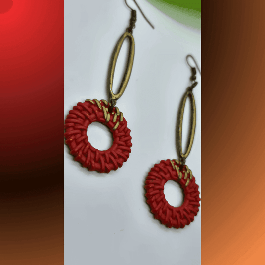 Poppy Rattan Earrings | Deep Orange | Vintage - Jiana Deon