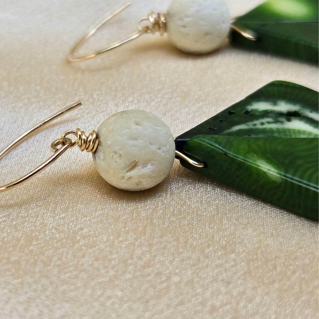 Leala Dangles | Green Teardrop Earrings | Minimalist Jade & Gold - Jiana Deon
